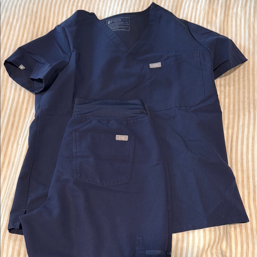 Figs Navy Blue Scrub Set - Mid Rise Pants